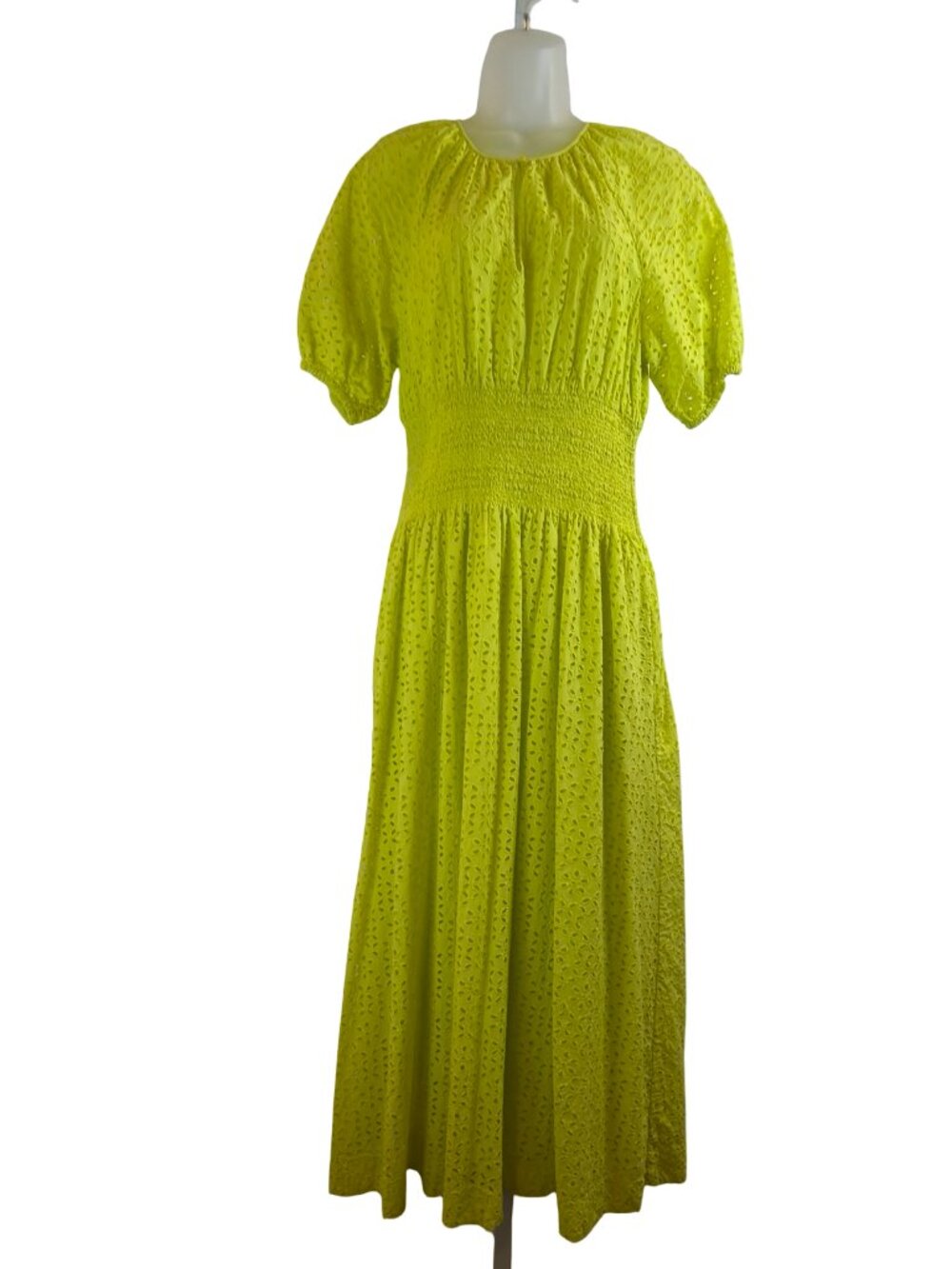 J. Crew Provence Yellow Eyelet Short Sleeve Smocked Maxi Dress Med TALL
